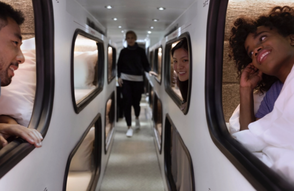 Friends having chitchats on sleeper bus