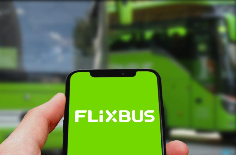 Flixbus logo on mobile phone