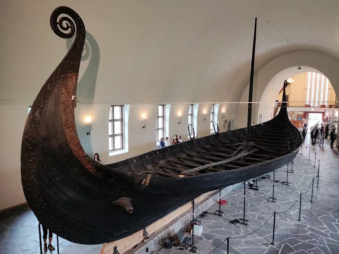 Old viking ship on display at the Viking Ship Museum