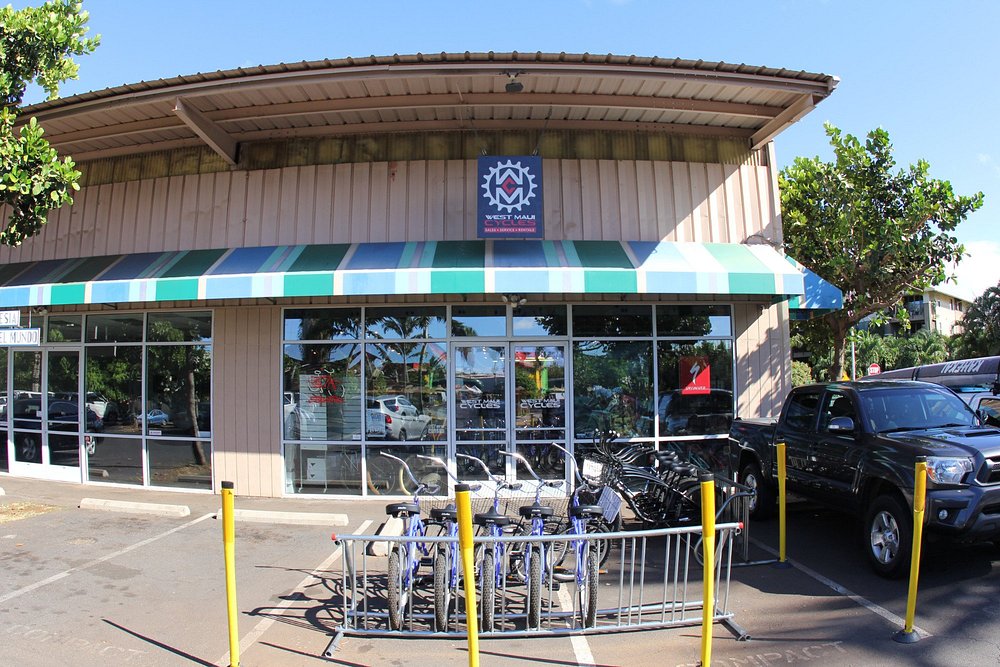 Bicycle shop West Maui Cycles offers a variety of bikes in a vibrant setting.