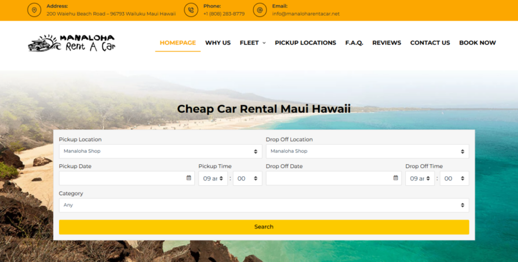 Manaloha Rent A Car: Affordable Maui car rentals with easy online booking options.