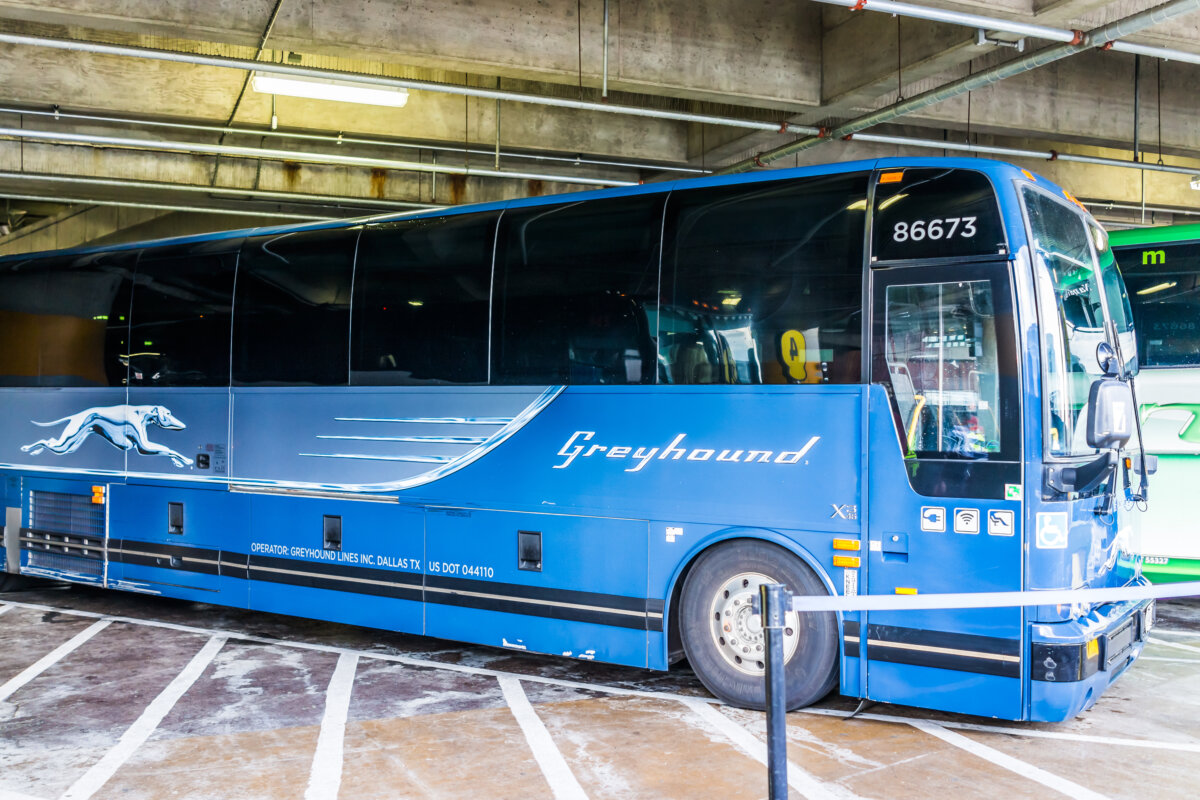 Greyhound bus parked at Washington Union Station